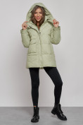 Купить Зимняя женская куртка молодежная с капюшоном салатового цвета 52301Sl, фото 12