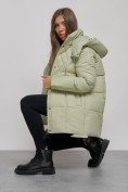 Купить Зимняя женская куртка молодежная с капюшоном салатового цвета 52301Sl, фото 14