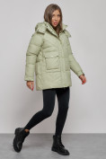 Купить Зимняя женская куртка молодежная с капюшоном салатового цвета 52301Sl, фото 2