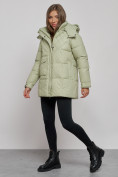 Купить Зимняя женская куртка молодежная с капюшоном салатового цвета 52301Sl, фото 3