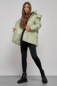 Купить Зимняя женская куртка молодежная с капюшоном салатового цвета 52301Sl, фото 7