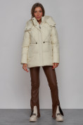 Купить Зимняя женская куртка модная с капюшоном бежевого цвета 52302B