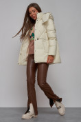 Купить Зимняя женская куртка модная с капюшоном бежевого цвета 52302B, фото 15