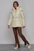 Купить Зимняя женская куртка модная с капюшоном бежевого цвета 52302B, фото 2