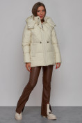 Купить Зимняя женская куртка модная с капюшоном бежевого цвета 52302B, фото 3