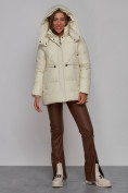 Купить Зимняя женская куртка модная с капюшоном бежевого цвета 52302B, фото 6