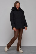 Купить Зимняя женская куртка модная с капюшоном черного цвета 52302Ch, фото 3