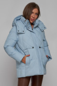 Купить Зимняя женская куртка модная с капюшоном голубого цвета 52302Gl, фото 10