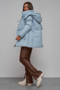 Купить Зимняя женская куртка модная с капюшоном голубого цвета 52302Gl, фото 16