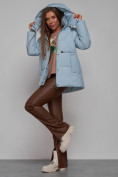 Купить Зимняя женская куртка модная с капюшоном голубого цвета 52302Gl, фото 17