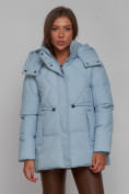 Купить Зимняя женская куртка модная с капюшоном голубого цвета 52302Gl, фото 4