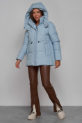 Купить Зимняя женская куртка модная с капюшоном голубого цвета 52302Gl, фото 7