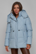 Купить Зимняя женская куртка модная с капюшоном голубого цвета 52302Gl, фото 9