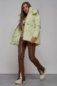 Купить Зимняя женская куртка модная с капюшоном салатового цвета 52302Sl, фото 16