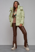 Купить Зимняя женская куртка модная с капюшоном салатового цвета 52302Sl, фото 18