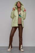 Купить Зимняя женская куртка модная с капюшоном салатового цвета 52302Sl, фото 19
