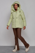 Купить Зимняя женская куртка модная с капюшоном салатового цвета 52302Sl, фото 7