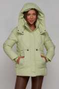 Купить Зимняя женская куртка модная с капюшоном салатового цвета 52302Sl, фото 8
