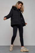 Купить Зимняя женская куртка модная с капюшоном черного цвета 52303Ch, фото 19