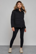 Купить Зимняя женская куртка модная с капюшоном черного цвета 52303Ch, фото 2