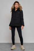 Купить Зимняя женская куртка модная с капюшоном черного цвета 52303Ch, фото 3