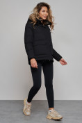 Купить Зимняя женская куртка модная с капюшоном черного цвета 52303Ch, фото 4