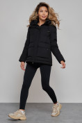 Купить Зимняя женская куртка модная с капюшоном черного цвета 52303Ch, фото 5