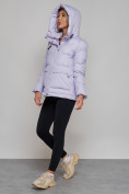 Купить Зимняя женская куртка модная с капюшоном фиолетового цвета 52303F, фото 10