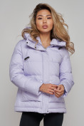 Купить Зимняя женская куртка модная с капюшоном фиолетового цвета 52303F, фото 11