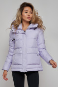 Купить Зимняя женская куртка модная с капюшоном фиолетового цвета 52303F, фото 12