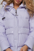 Купить Зимняя женская куртка модная с капюшоном фиолетового цвета 52303F, фото 16