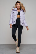 Купить Зимняя женская куртка модная с капюшоном фиолетового цвета 52303F, фото 18