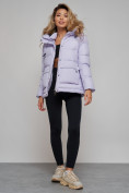 Купить Зимняя женская куртка модная с капюшоном фиолетового цвета 52303F, фото 19