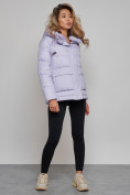 Купить Зимняя женская куртка модная с капюшоном фиолетового цвета 52303F, фото 2