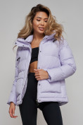 Купить Зимняя женская куртка модная с капюшоном фиолетового цвета 52303F, фото 20