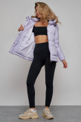 Купить Зимняя женская куртка модная с капюшоном фиолетового цвета 52303F, фото 22