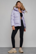 Купить Зимняя женская куртка модная с капюшоном фиолетового цвета 52303F, фото 23