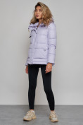 Купить Зимняя женская куртка модная с капюшоном фиолетового цвета 52303F, фото 3