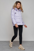 Купить Зимняя женская куртка модная с капюшоном фиолетового цвета 52303F, фото 4