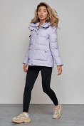 Купить Зимняя женская куртка модная с капюшоном фиолетового цвета 52303F, фото 5