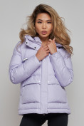 Купить Зимняя женская куртка модная с капюшоном фиолетового цвета 52303F, фото 7