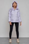 Купить Зимняя женская куртка модная с капюшоном фиолетового цвета 52303F, фото 8