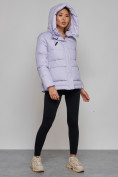 Купить Зимняя женская куртка модная с капюшоном фиолетового цвета 52303F, фото 9