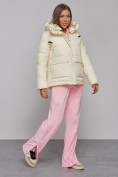 Купить Зимняя женская куртка модная с капюшоном светло-желтого цвета 52303SJ, фото 3