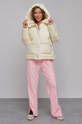 Купить Зимняя женская куртка модная с капюшоном светло-желтого цвета 52303SJ, фото 5