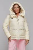 Купить Зимняя женская куртка модная с капюшоном светло-желтого цвета 52303SJ, фото 7
