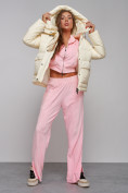 Купить Зимняя женская куртка модная с капюшоном светло-желтого цвета 52303SJ, фото 14