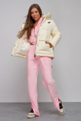 Купить Зимняя женская куртка модная с капюшоном светло-желтого цвета 52303SJ, фото 15