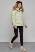 Купить Зимняя женская куртка модная с капюшоном салатового цвета 52303Sl, фото 2