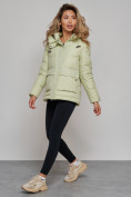 Купить Зимняя женская куртка модная с капюшоном салатового цвета 52303Sl, фото 3